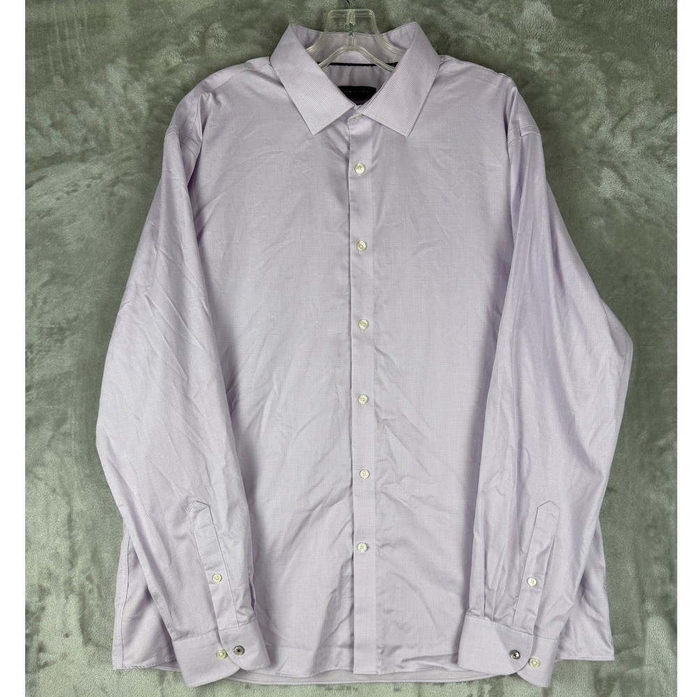 Tommy Hilfiger Mens XL Slim Fit Cotton Dress Shirt Lavender Gingham 17.5 34/35
